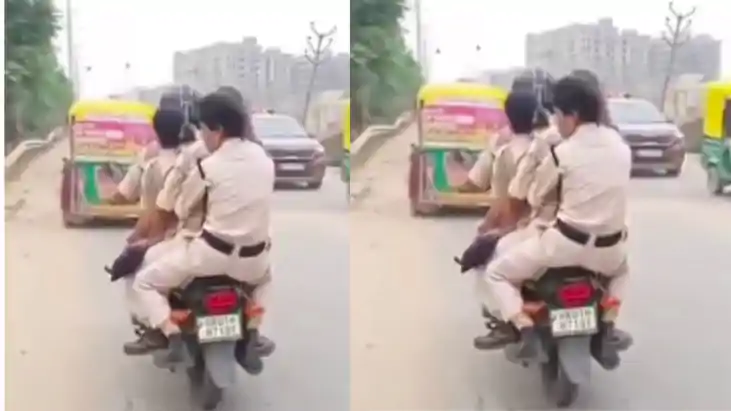 पटना में एक बाइक पर चार पुलिसकर्मी सवार, वायरल तस्वीर ने खड़े किए कई सवाल
