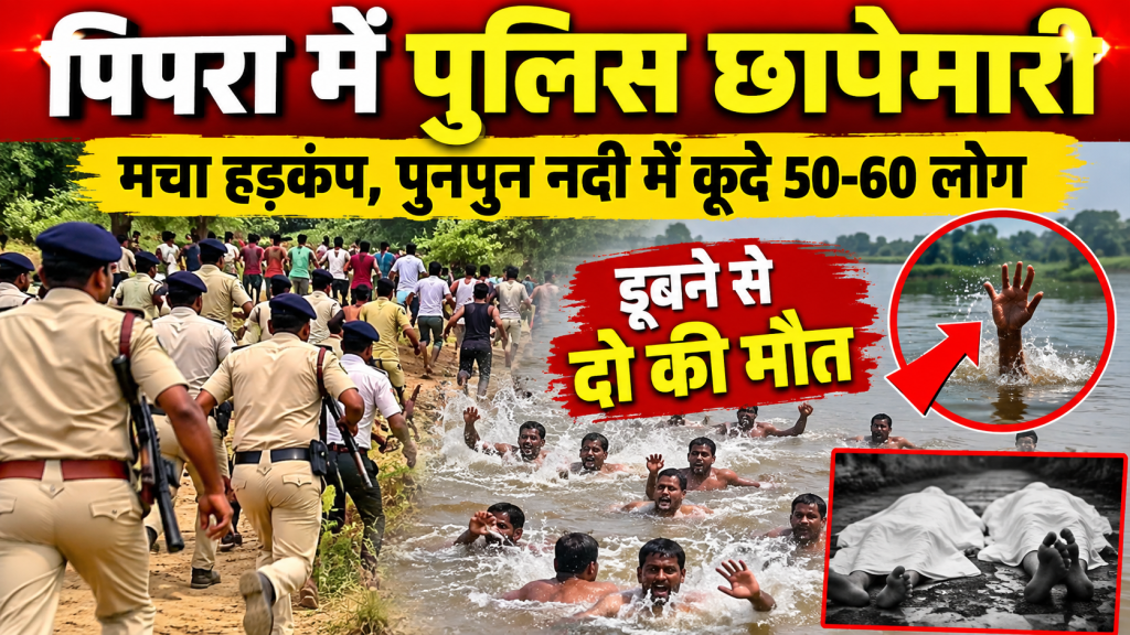 पिपरा में पुलिस छापेमारी से मची भगदड़, पुनपुन नदी में कूदे 60 लोग, दो की मौत